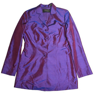 Vtg 1990s Dana Buchman Purple Blue Color Shifting 100% Silk Blazer Jacket  S 6